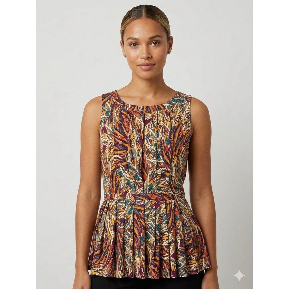 Anthropologie Deletta Tank Top S Small Multicolor Abstract Feather Pleated
